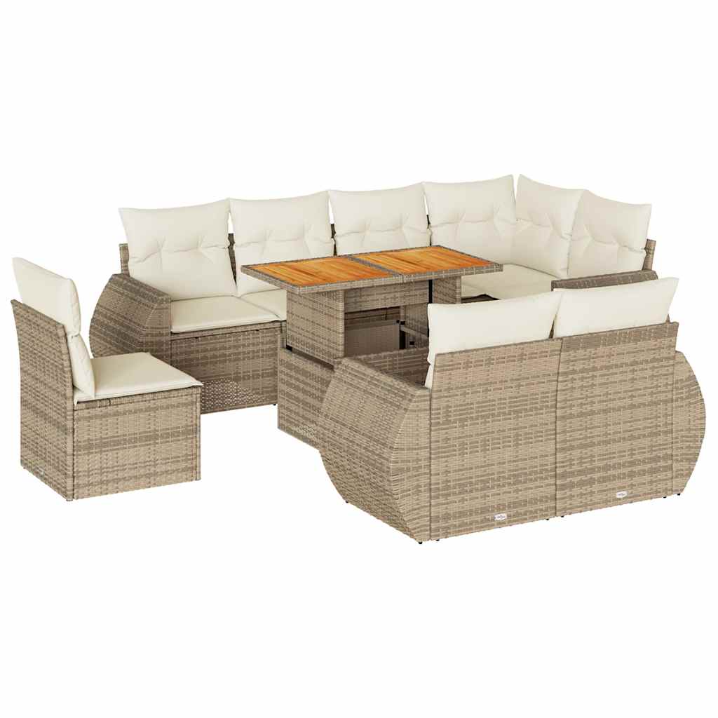 9-dijelni set vrtnih sofa s jastucima bež od poliratana