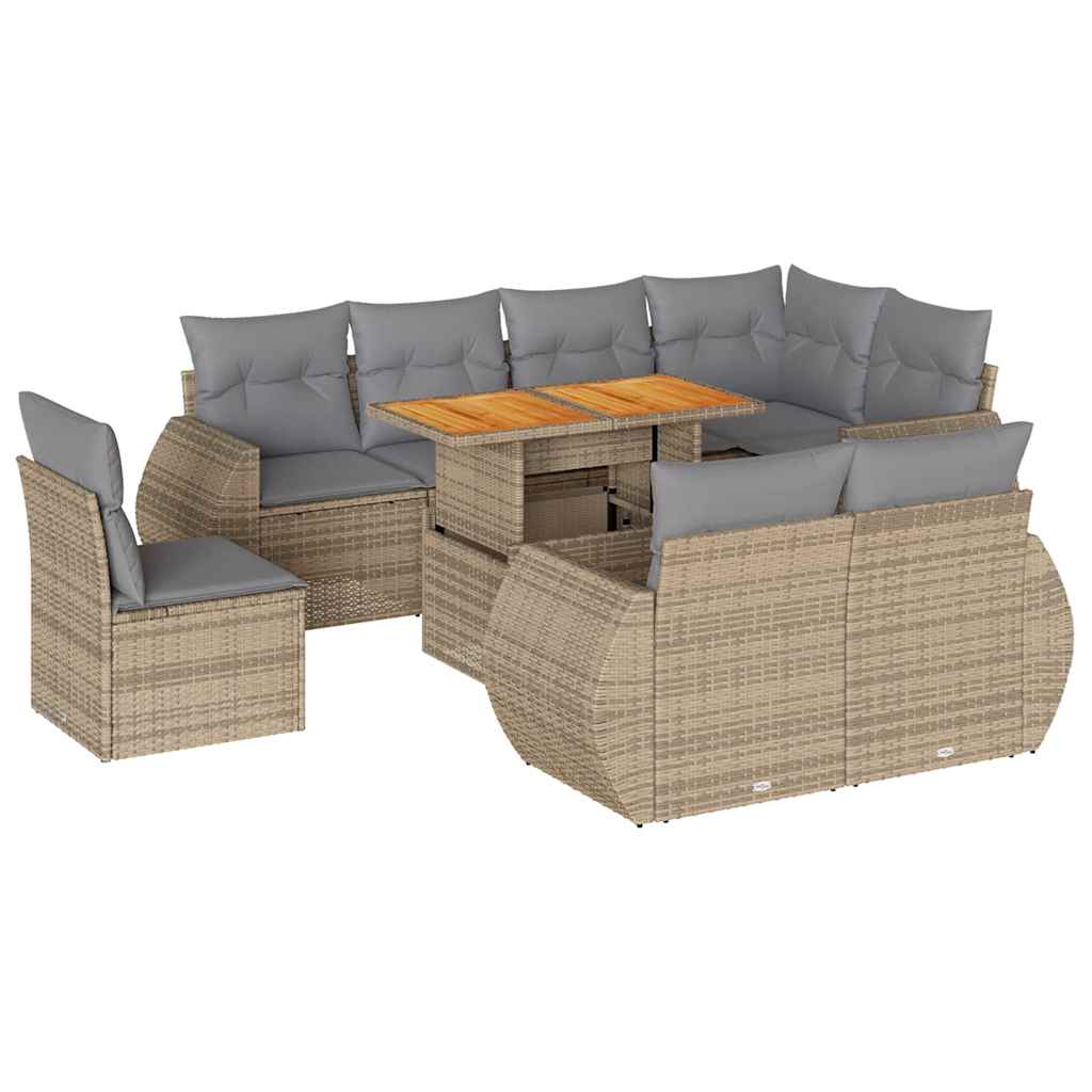 9-dijelni set vrtnih sofa s jastucima bež od poliratana
