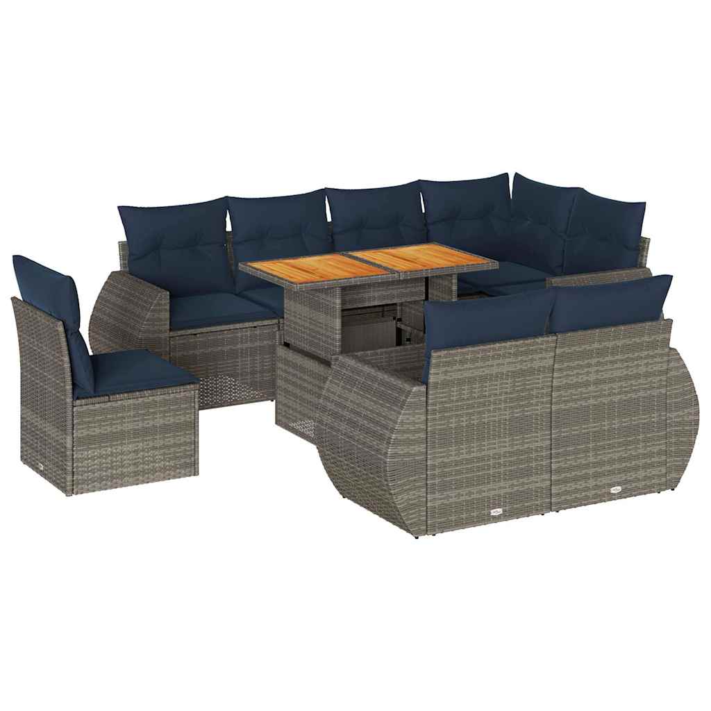 9-dijelni set vrtnih sofa od poliratana s jastucima sivi