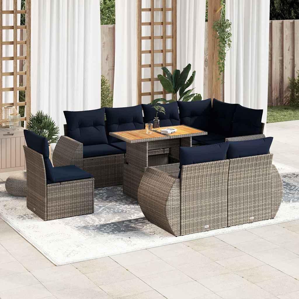 9-dijelni set vrtnih sofa od poliratana s jastucima sivi