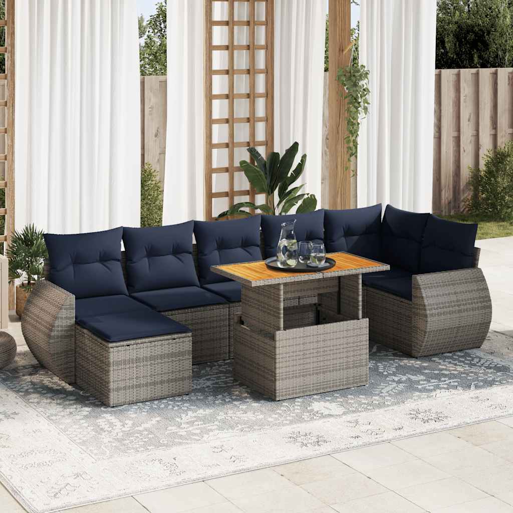 8-dijelni set vrtnih sofa od poliratana s jastucima sivi