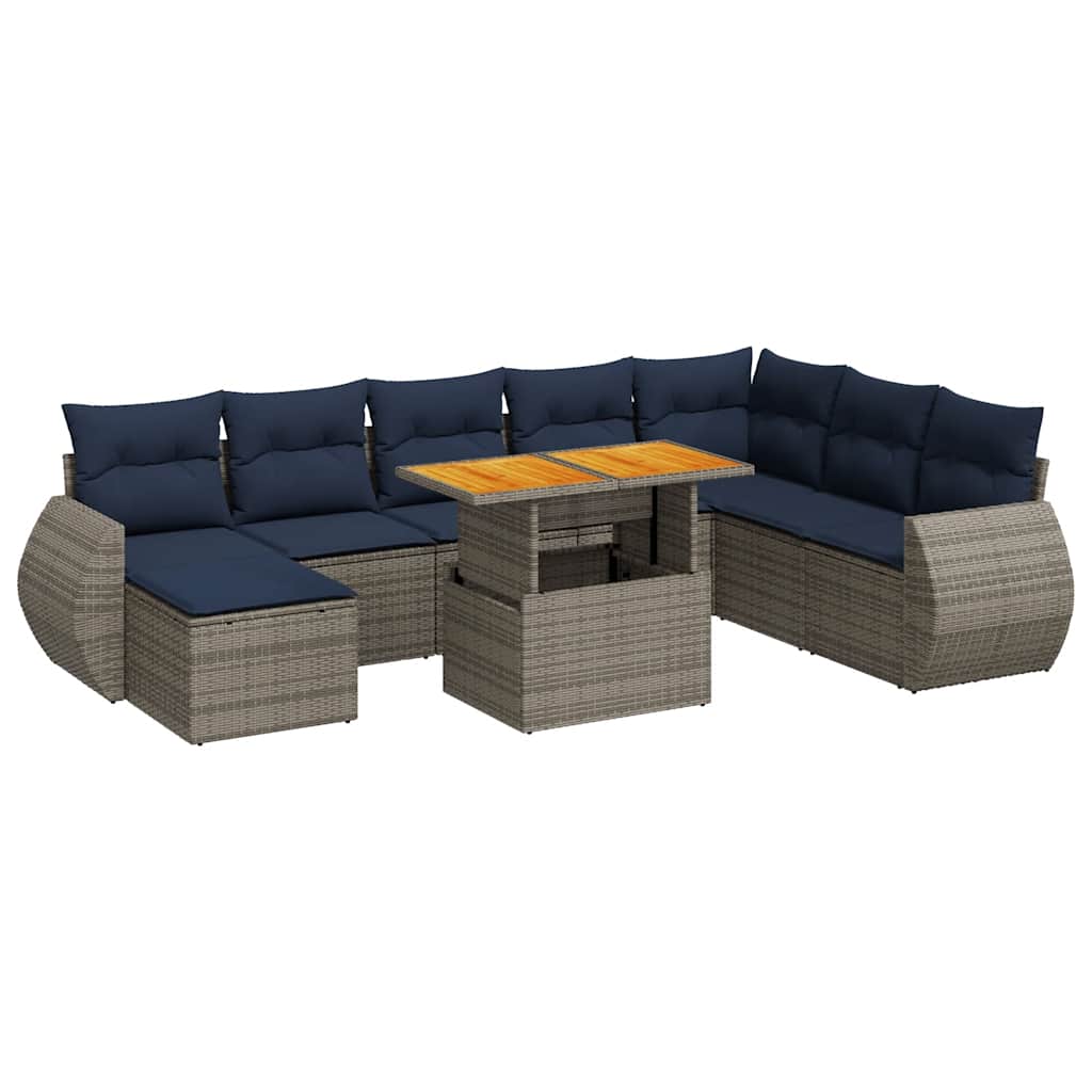 9-dijelni set vrtnih sofa od poliratana s jastucima sivi