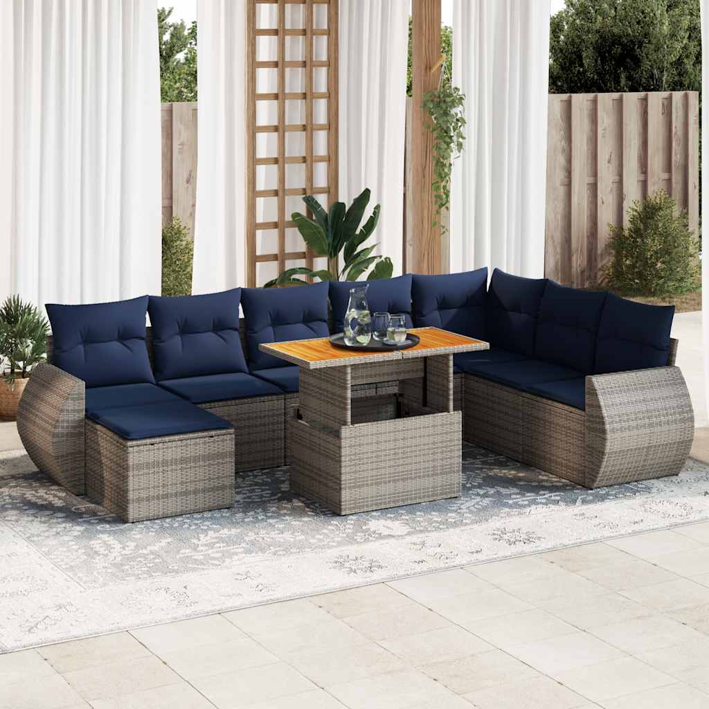 9-dijelni set vrtnih sofa od poliratana s jastucima sivi