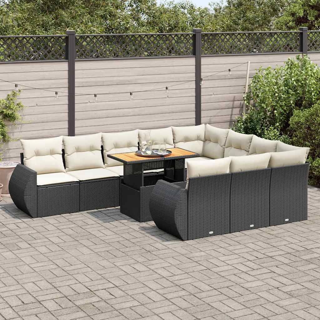 11-dijelni set vrtnih sofa od poliratana s jastucima crni