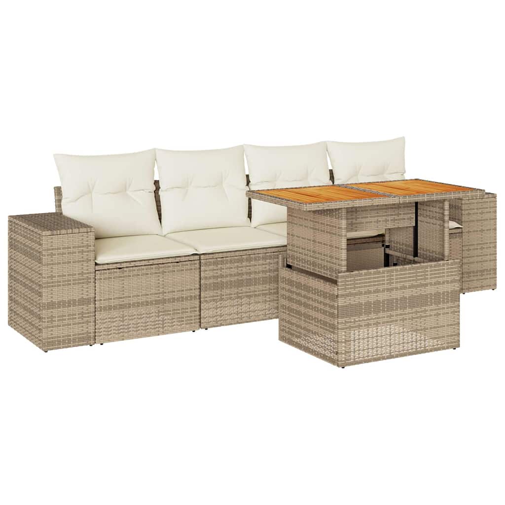 5-dijelni vrtni set sofa s jastucima bež od poliratana