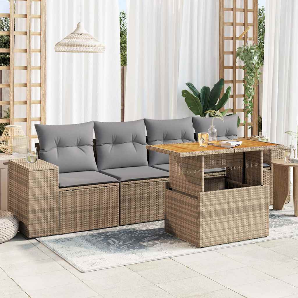 5-dijelni vrtni set sofa s jastucima bež od poliratana