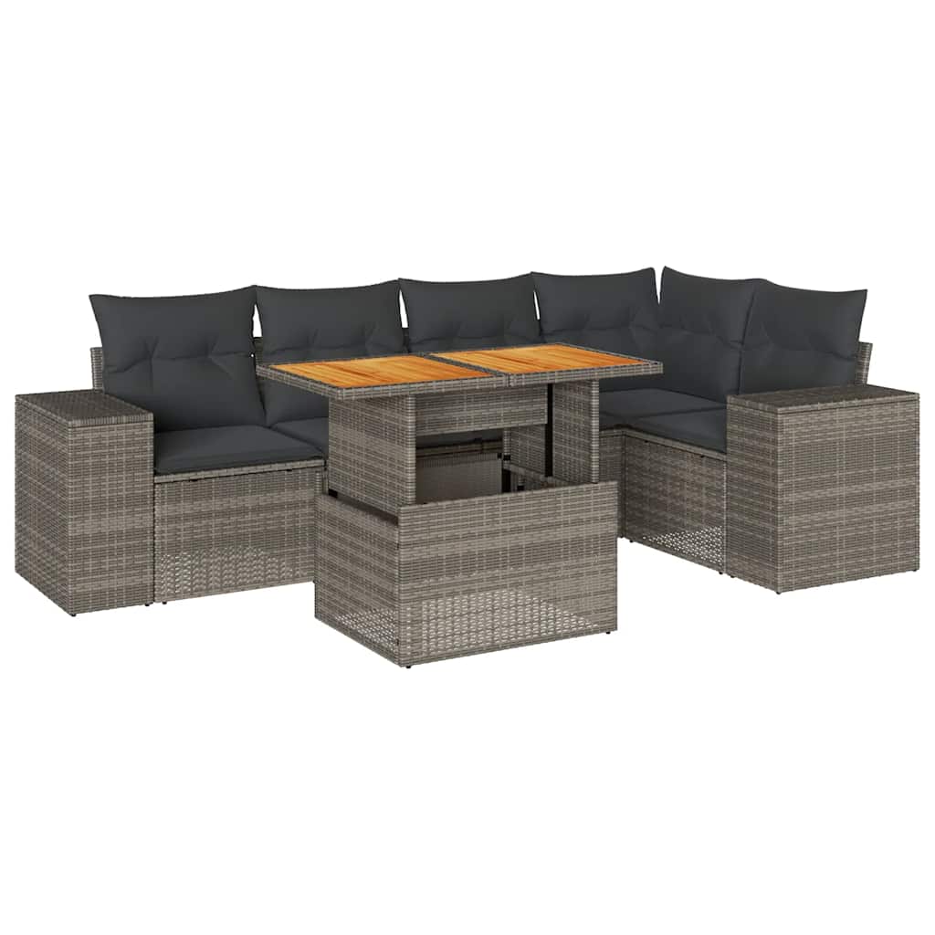 6-dijelni set vrtnih sofa od poliratana s jastucima sivi
