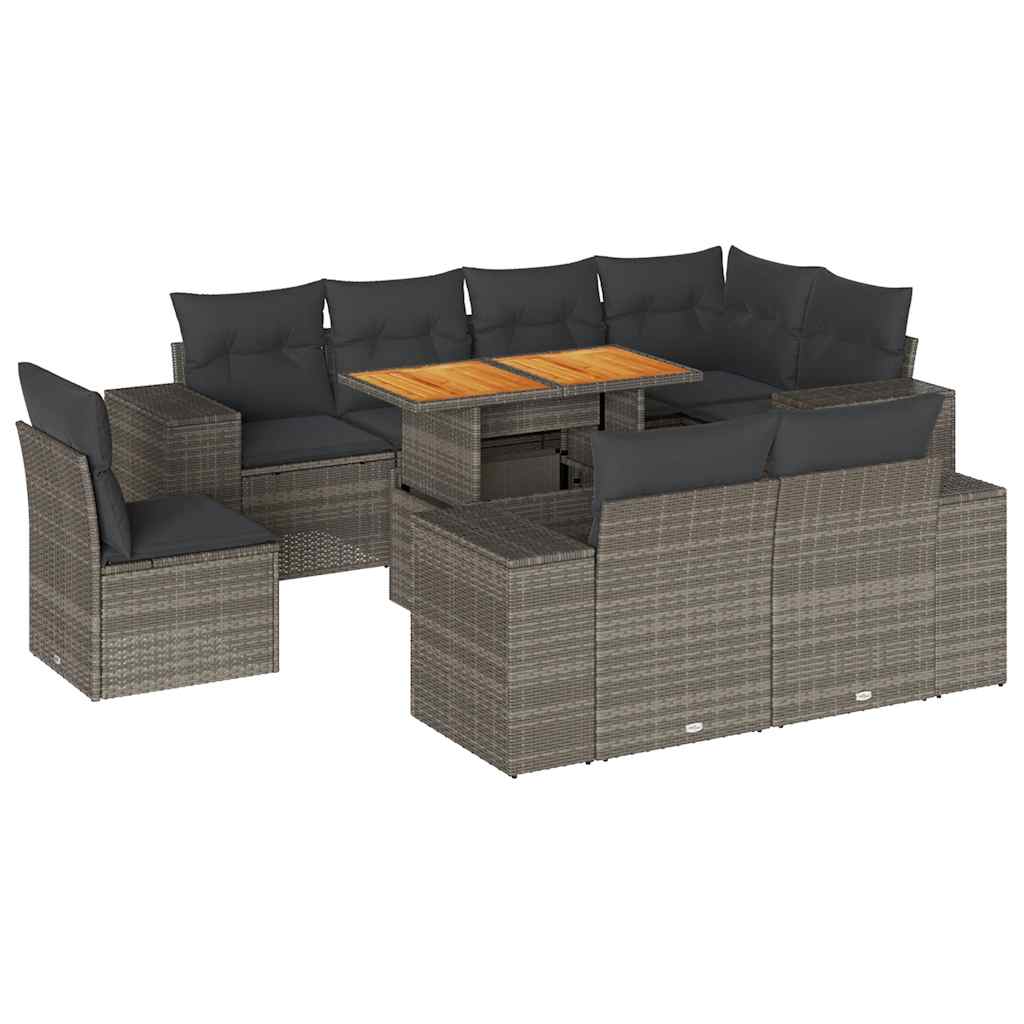 9-dijelni set vrtnih sofa od poliratana s jastucima sivi