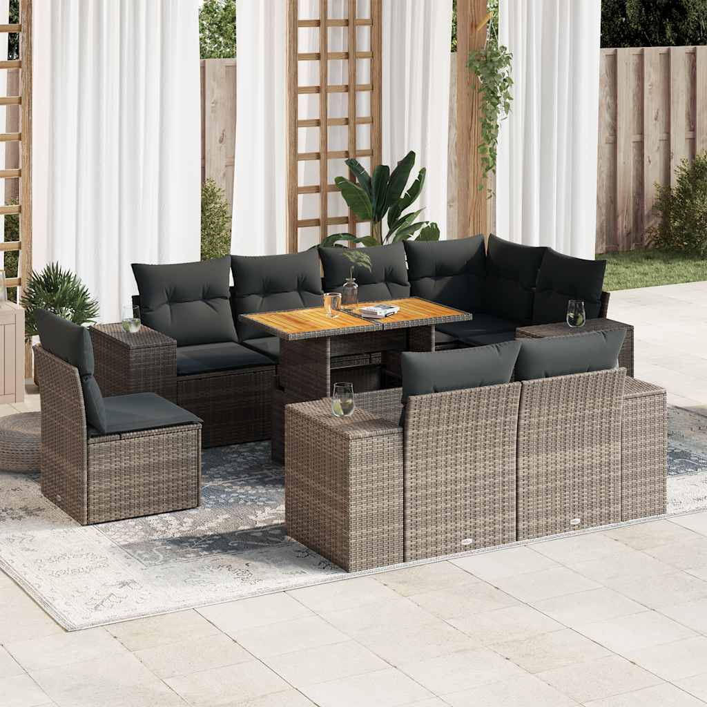 9-dijelni set vrtnih sofa od poliratana s jastucima sivi