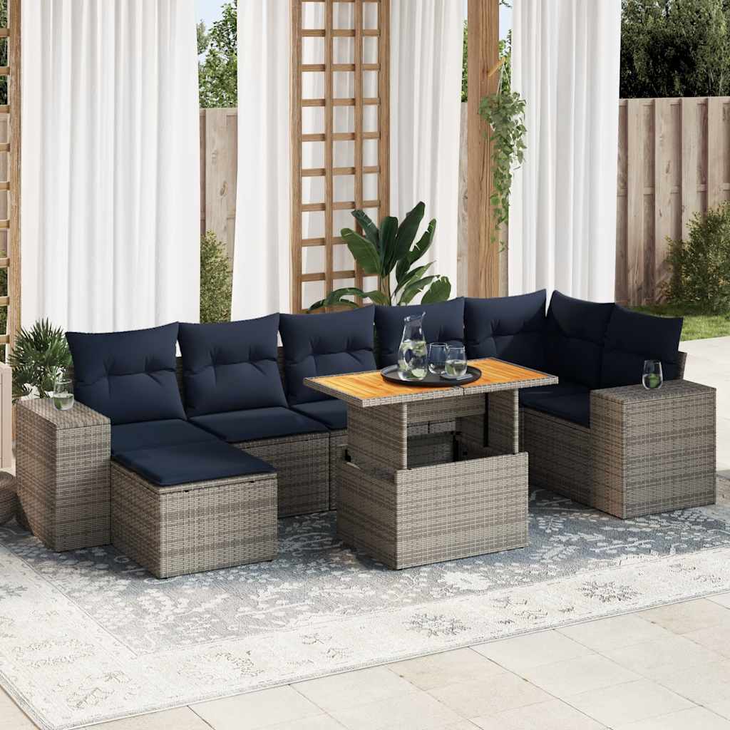8-dijelni set vrtnih sofa od poliratana s jastucima sivi