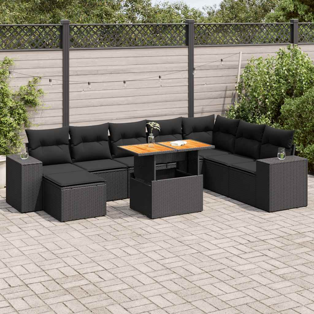 9-dijelni set vrtnih sofa s jastucima crni od poliratana bagrem