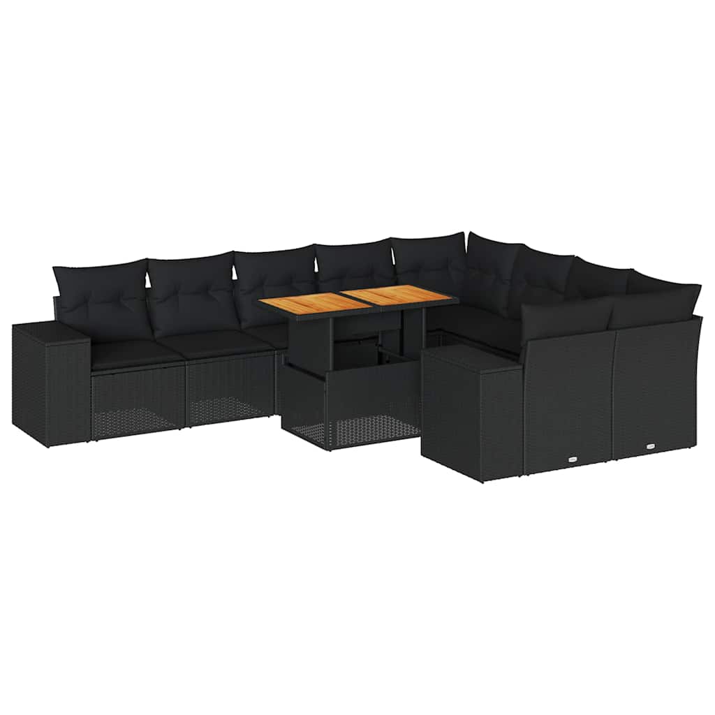 10-dijelni set vrtnih sofa s jastucima crni poliratana bagrem