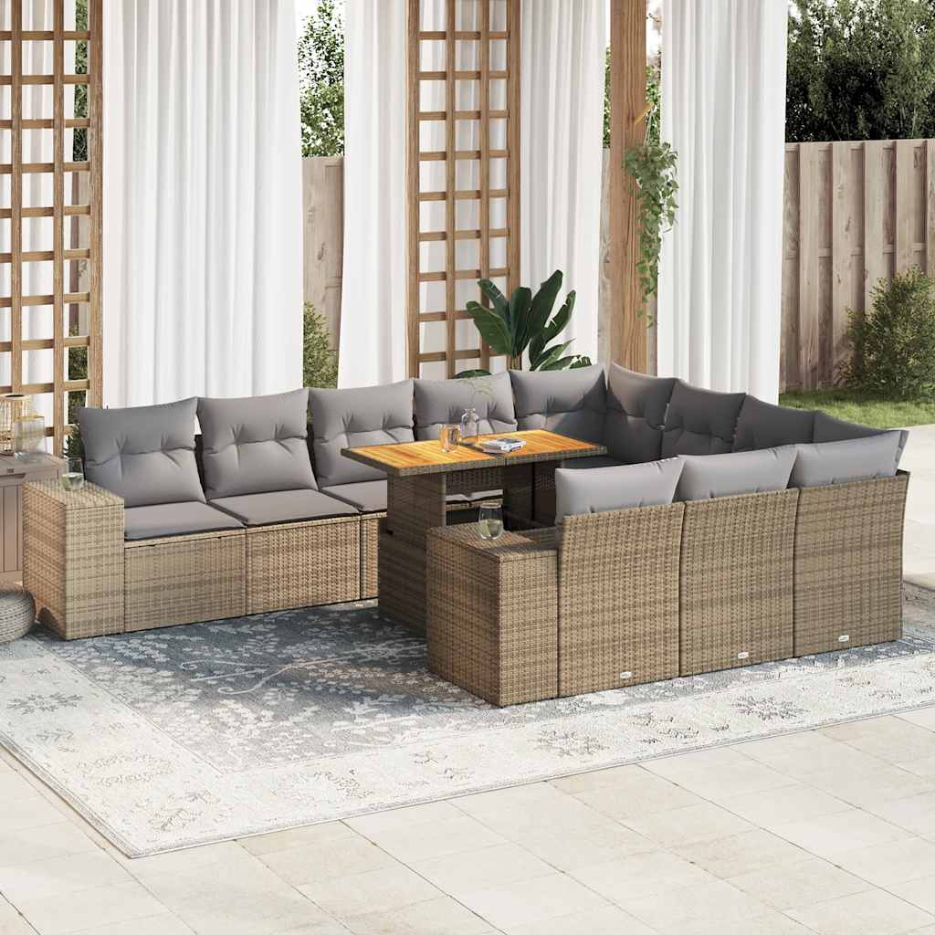 10-dijelni set vrtnih sofa s jastucima bež od poliratana bagrem
