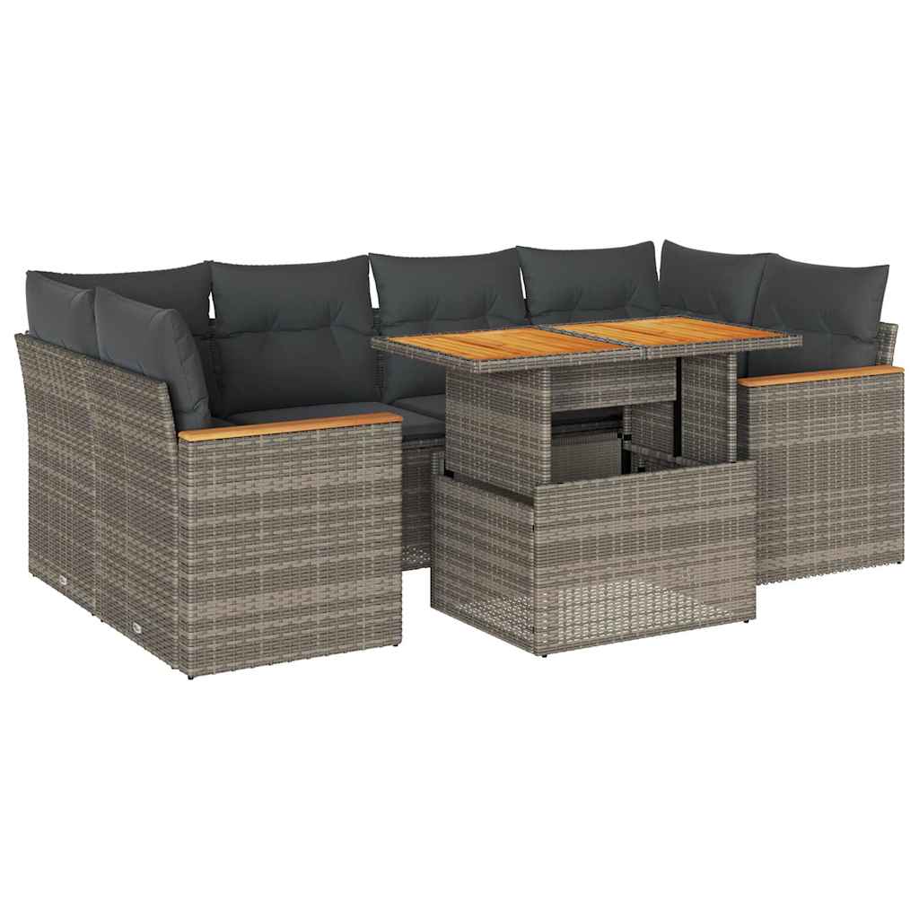 6-dijelni set vrtnih sofa poliratan i bagrem s jastucima sivi