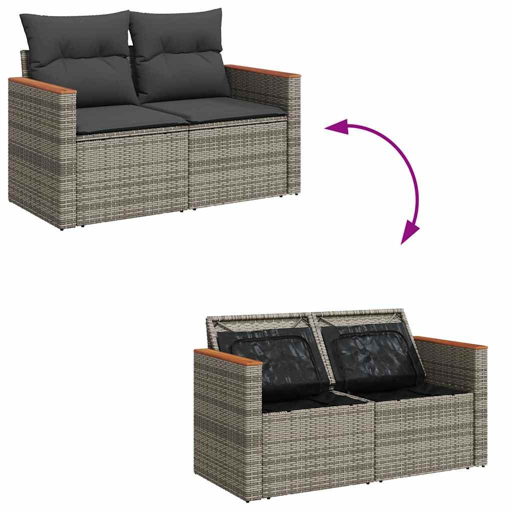 6-dijelni set vrtnih sofa poliratan i bagrem s jastucima sivi