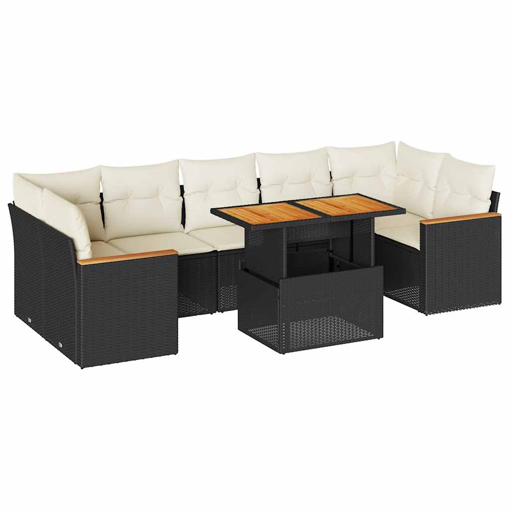 8-dijelni set vrtnih sofa od poliratana s jastucima crni bagrem