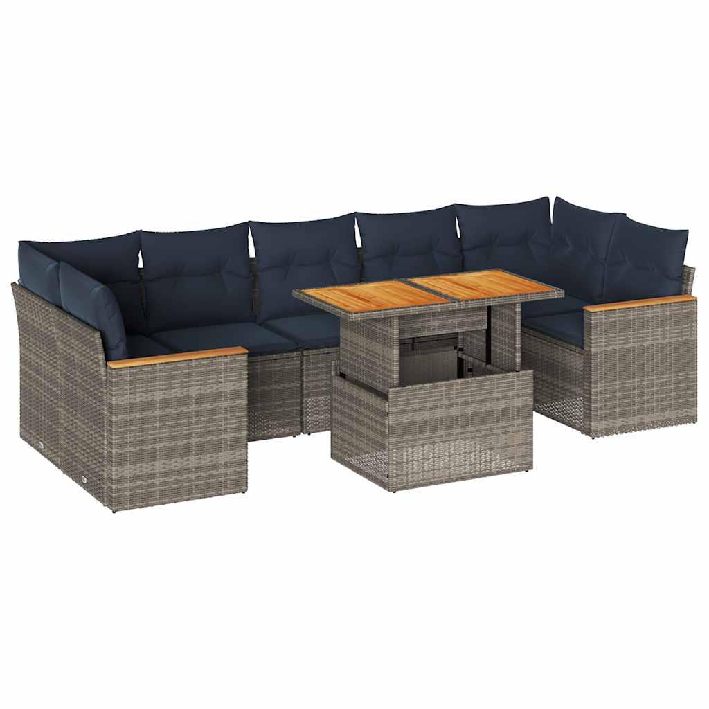 8-dijelni set vrtnih sofa od poliratana s jastucima sivi