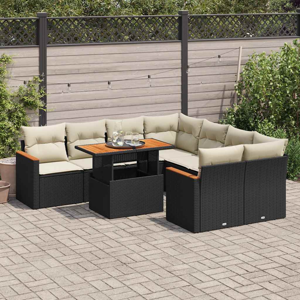 9-dijelni set vrtnih sofa s jastucima crni od poliratana bagrem