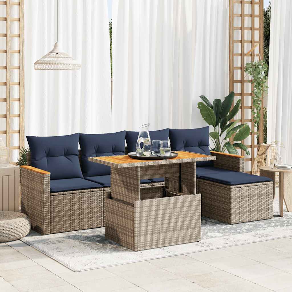 6-dijelni set vrtnih sofa od poliratana s jastucima sivi