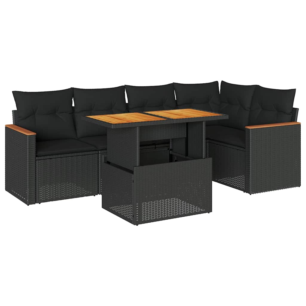6-dijelni set vrtnih sofa s jastucima crni od poliratana bagrem