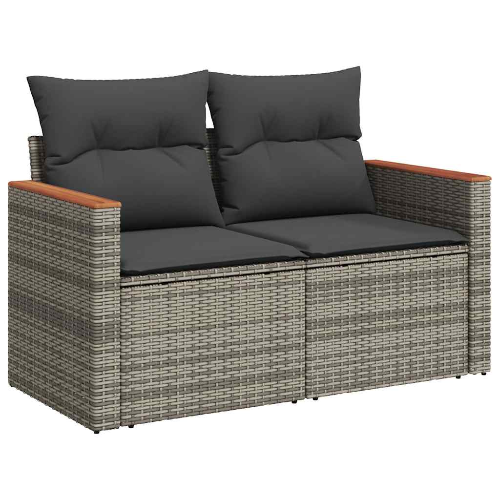 7-dijelni set vrtnih sofa poliratan i bagrem s jastucima sivi