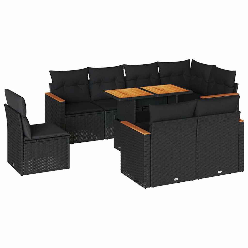 9-dijelni set vrtnih sofa s jastucima crni od poliratana bagrem