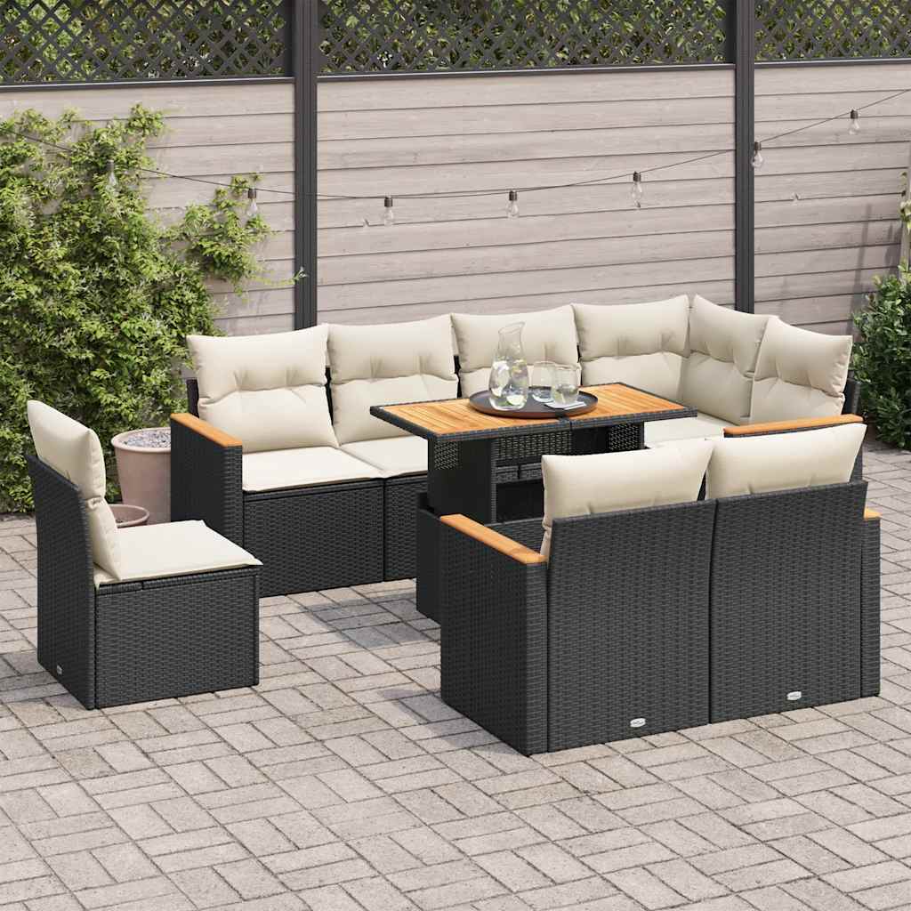 9-dijelni set vrtnih sofa s jastucima crni od poliratana bagrem