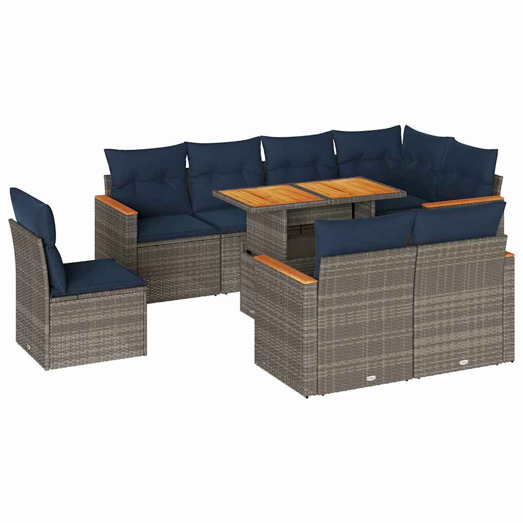 9-dijelni set vrtnih sofa od poliratana s jastucima sivi