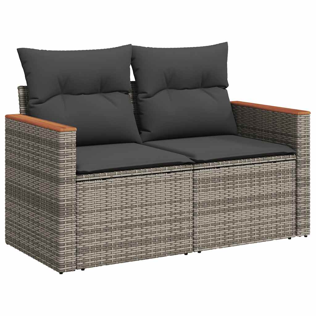 7-dijelni set vrtnih sofa poliratan i bagrem s jastucima sivi