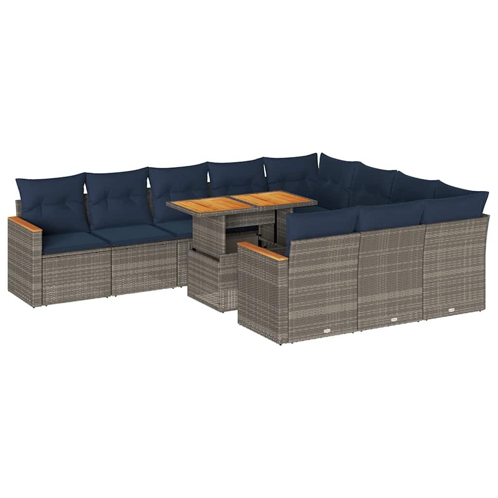 11-dijelni set vrtnih sofa od poliratana s jastucima sivi