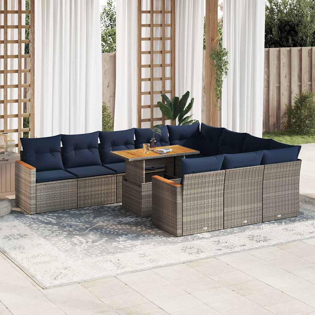 11-dijelni set vrtnih sofa od poliratana s jastucima sivi