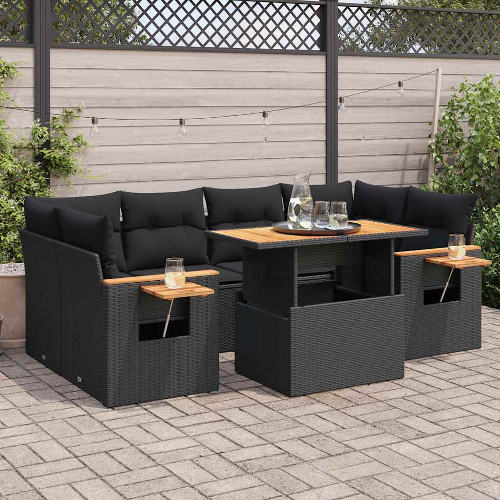 7-dijelni set vrtnih sofa od poliratana s jastucima crni bagrem