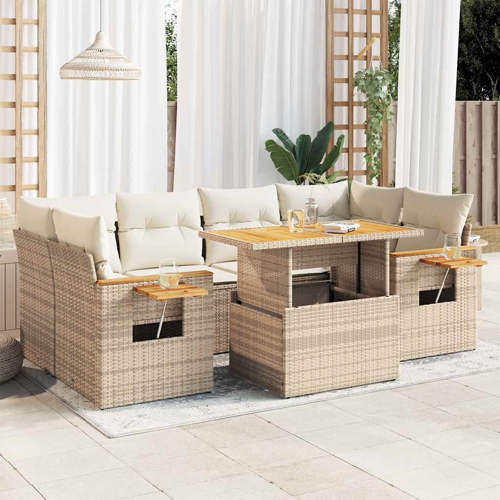7-dijelni set vrtnih sofa s jastucima bež od poliratana bagrem