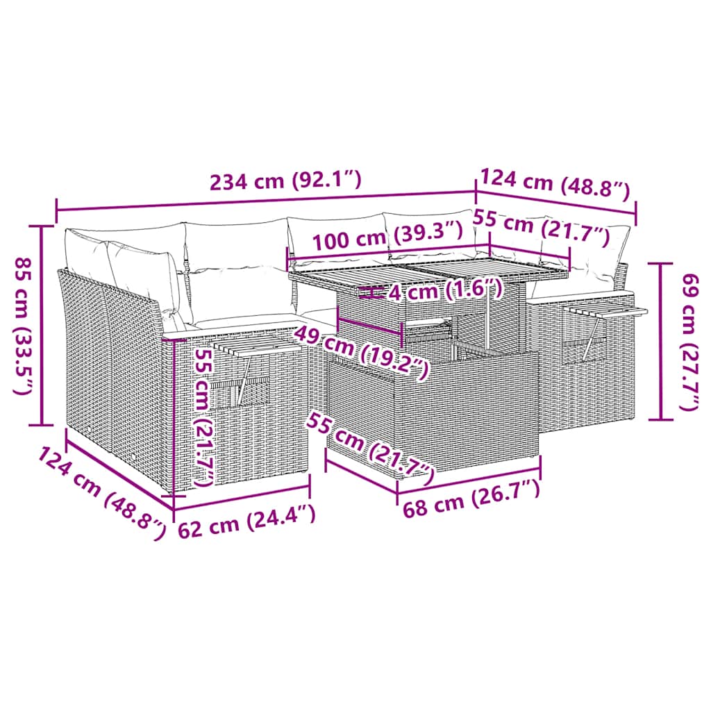 7-dijelni set vrtnih sofa sivi od poliratana