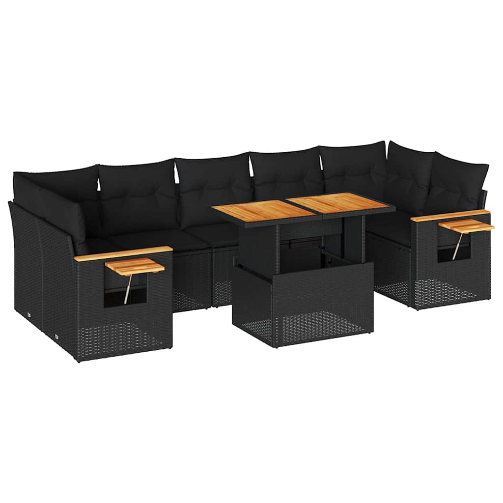8-dijelni set vrtnih sofa od poliratana s jastucima crni bagrem