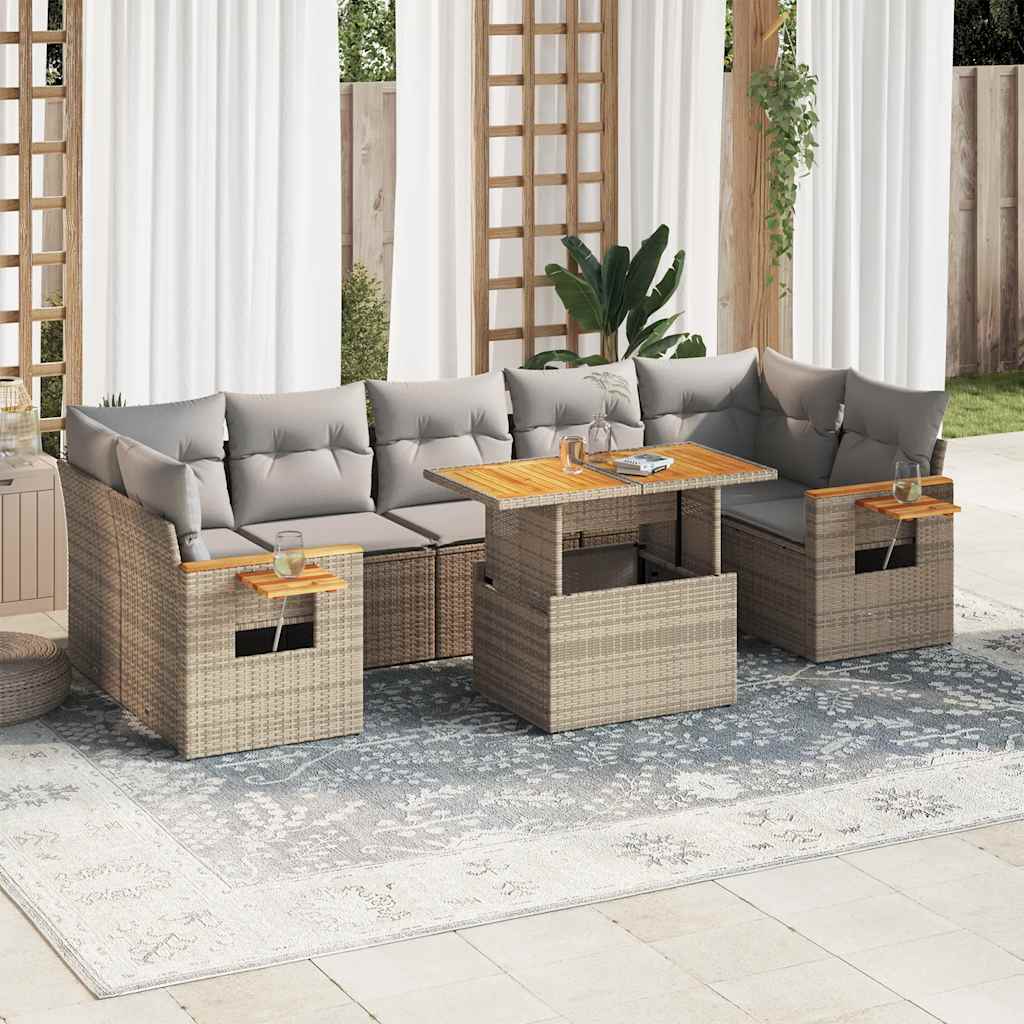 8-dijelni set vrtnih sofa od poliratana s jastucima bež bagrem