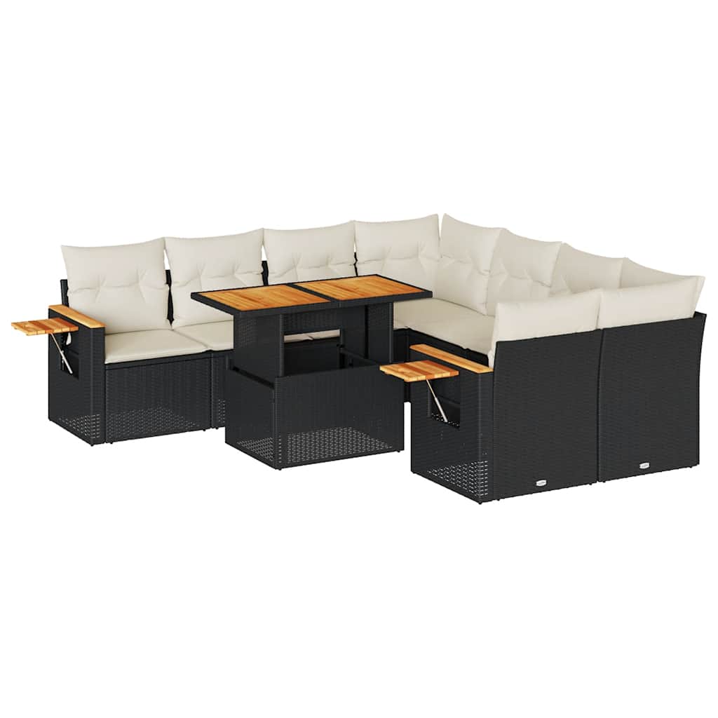 9-dijelni set vrtnih sofa s jastucima crni od poliratana bagrem