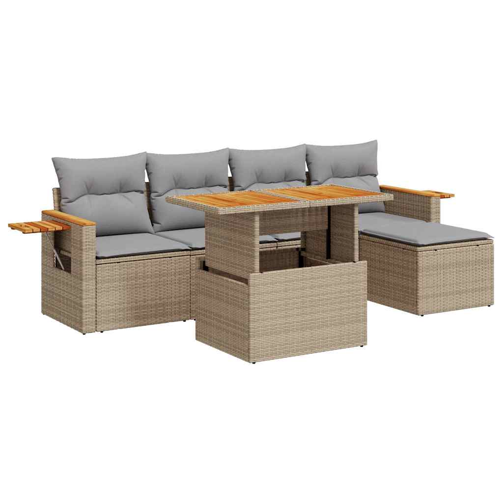 6-dijelni set vrtnih sofa s jastucima bež od poliratana bagrem