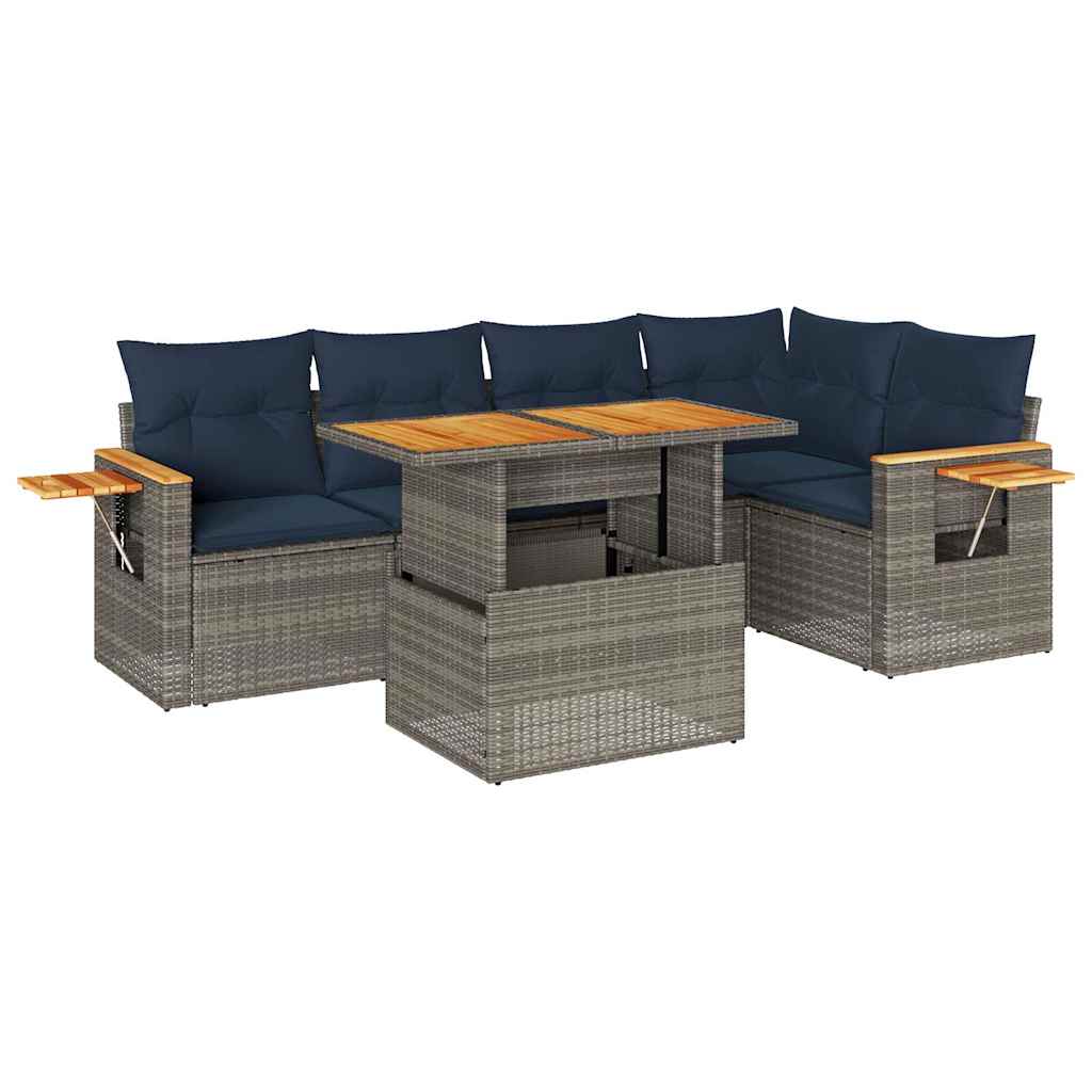 6-dijelni set vrtnih sofa poliratan i bagrem s jastucima sivi