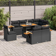 9-dijelni set vrtnih sofa s jastucima crni od poliratana bagrem