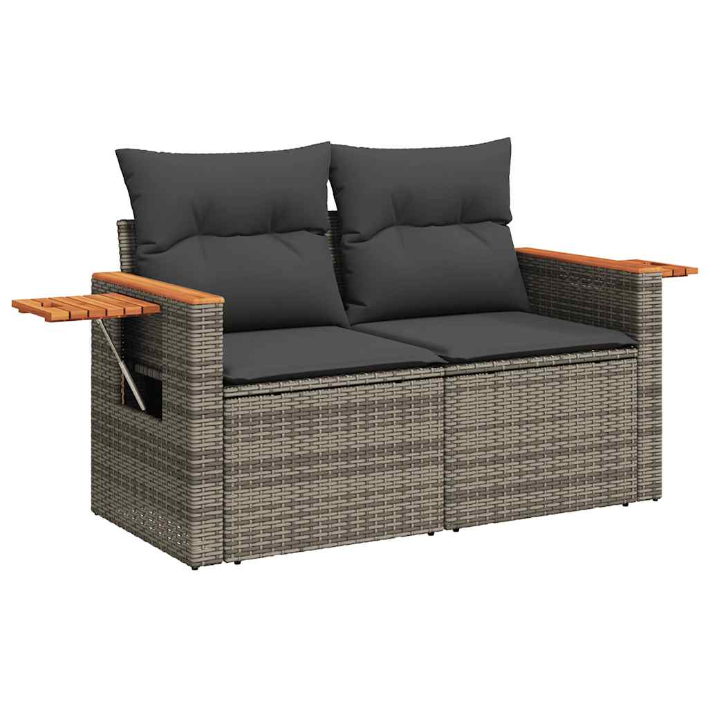 9-dijelni set vrtnih sofa poliratan i bagrem s jastucima sivi