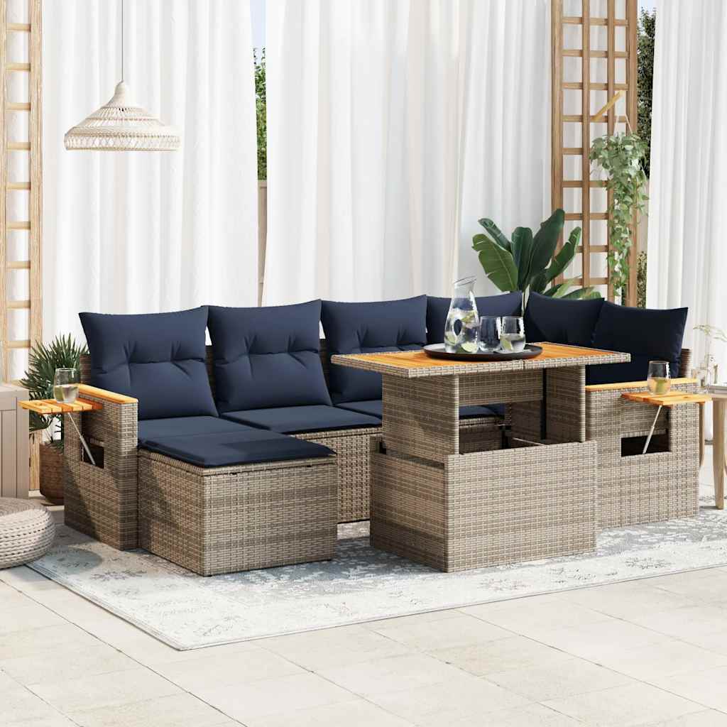 7-dijelni set vrtnih sofa od poliratana s jastucima crni bagrem