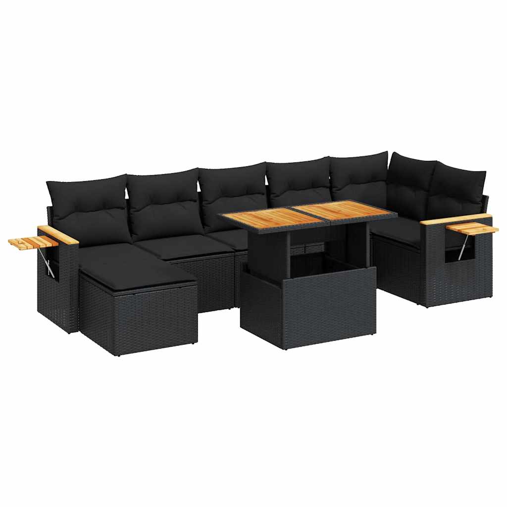 8-dijelni set vrtnih sofa od poliratana s jastucima crni bagrem