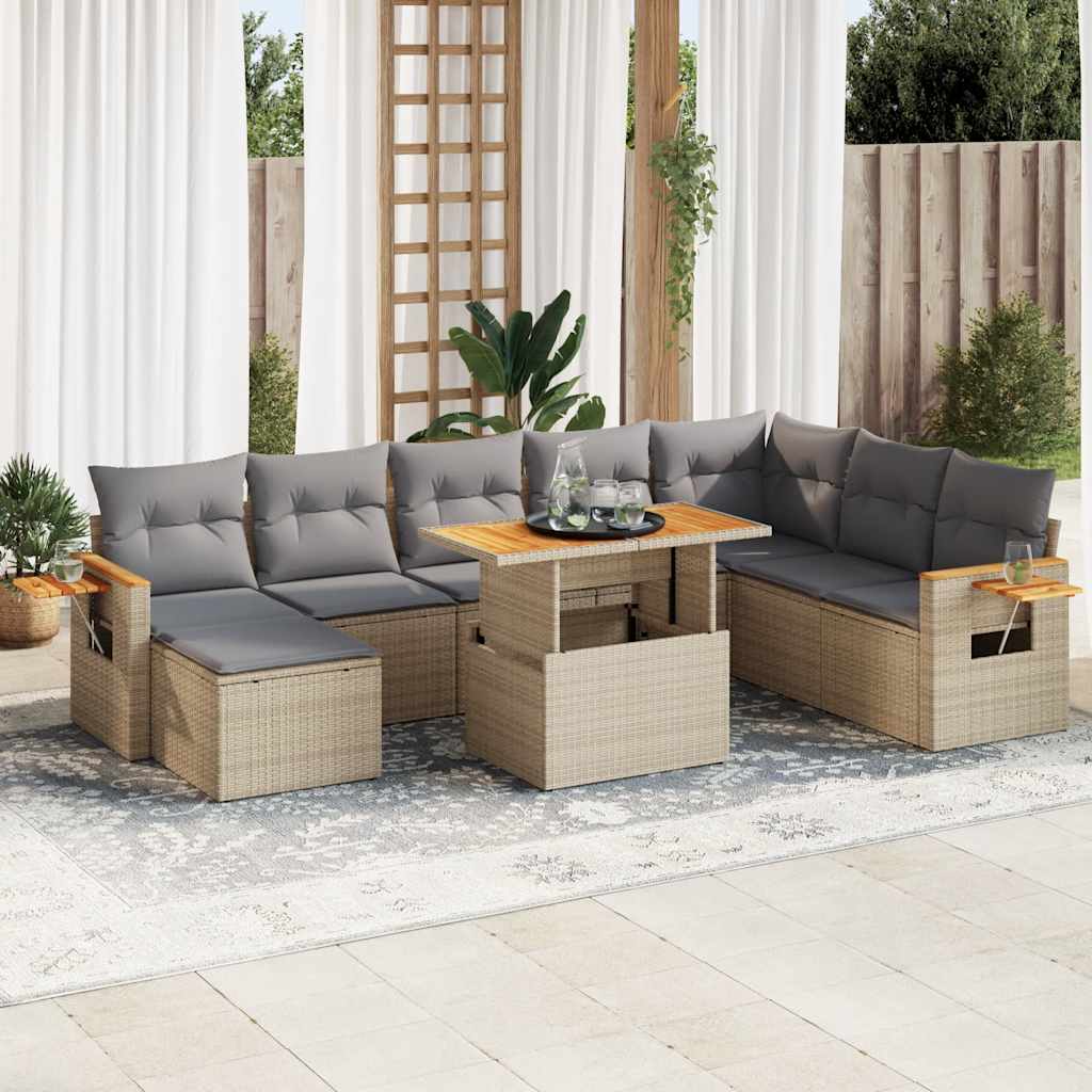 9-dijelni set vrtnih sofa s jastucima bež od poliratana bagrem
