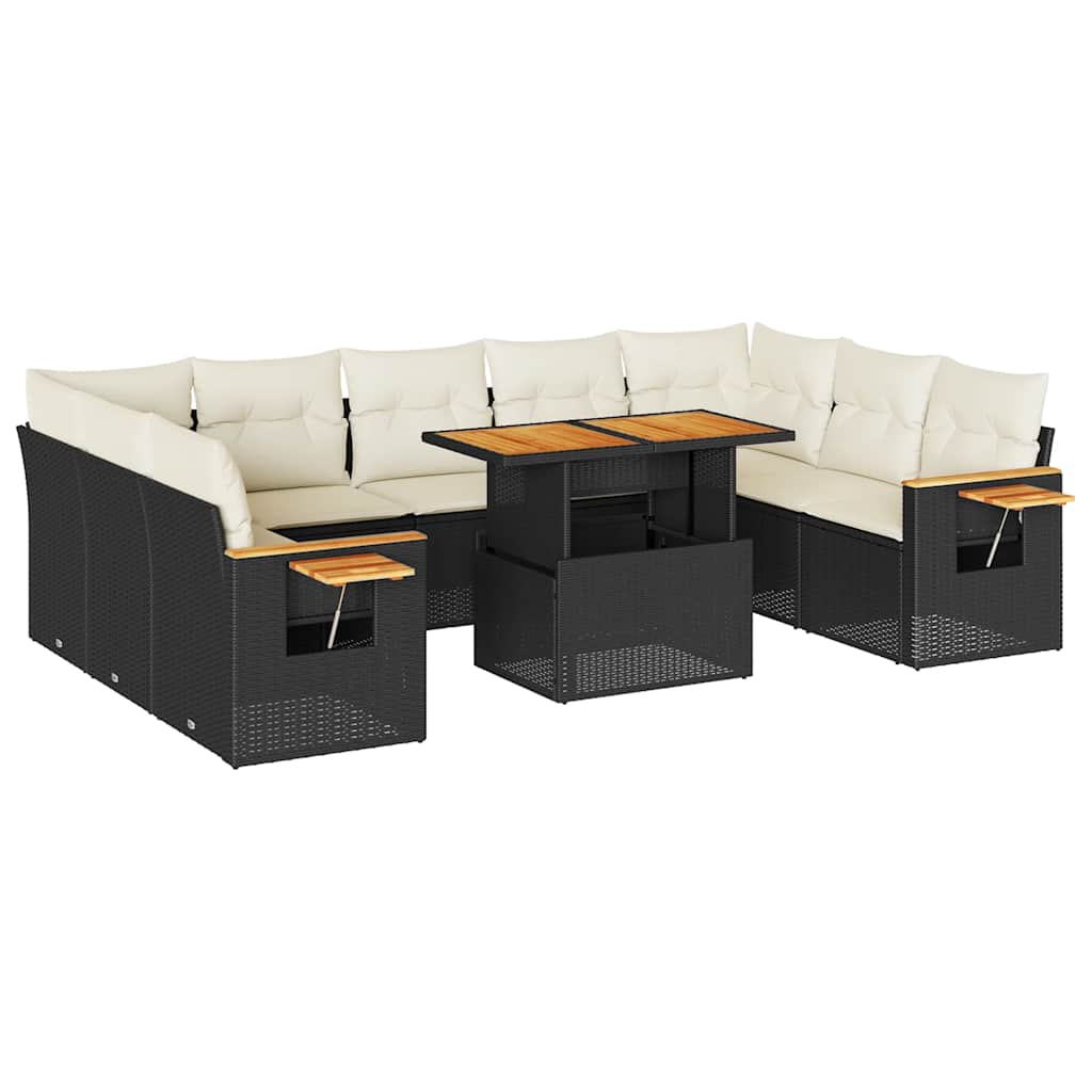 10-dijelni set vrtnih sofa s jastucima crni poliratana bagrem