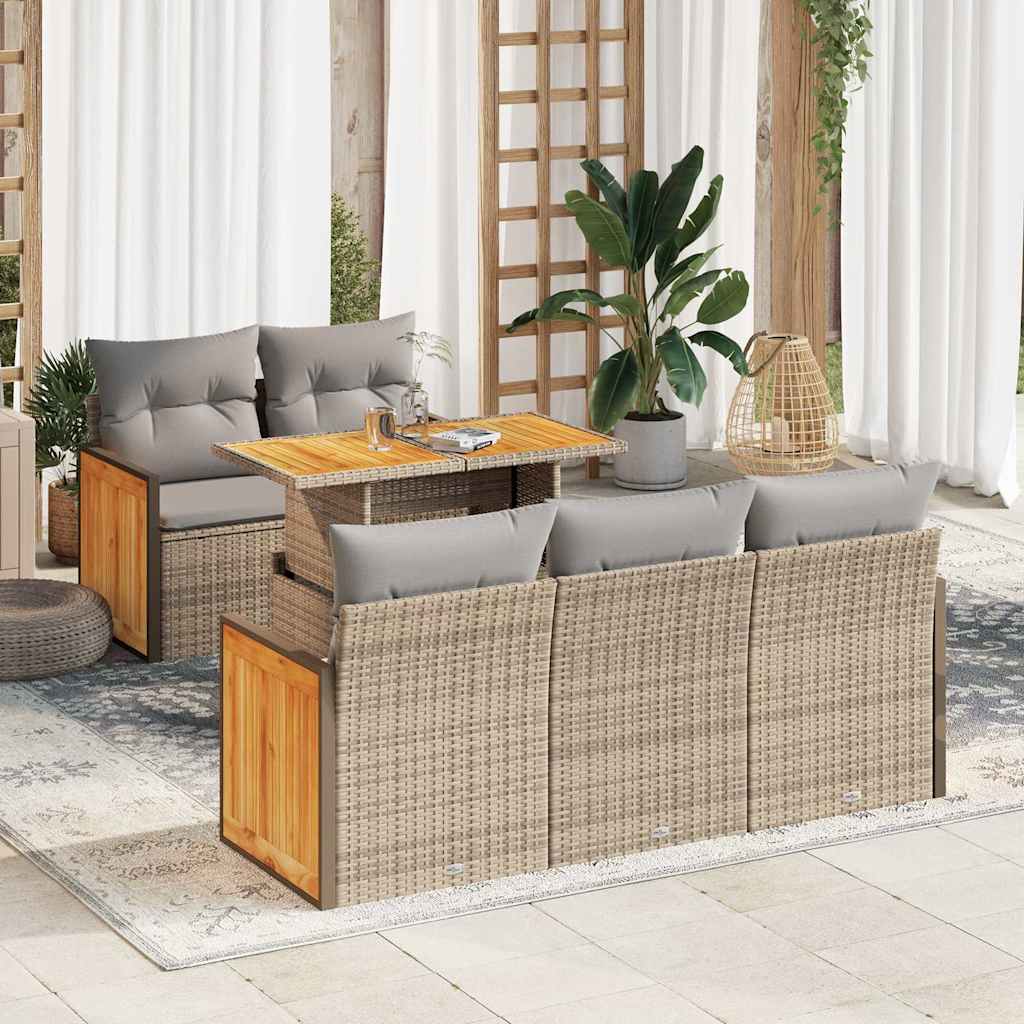 6-dijelni set vrtnih sofa s jastucima bež od poliratana bagrem