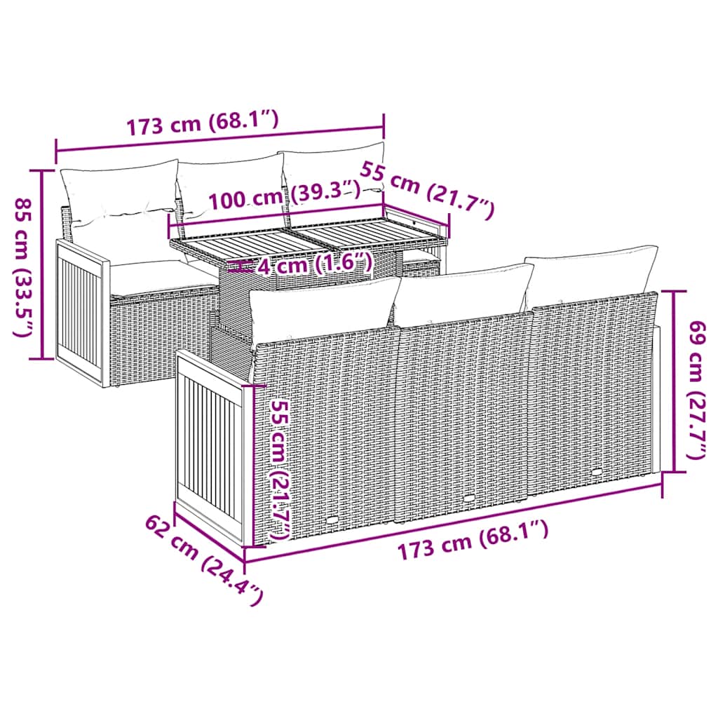 7-dijelni set vrtnih sofa od poliratana s jastucima crni bagrem