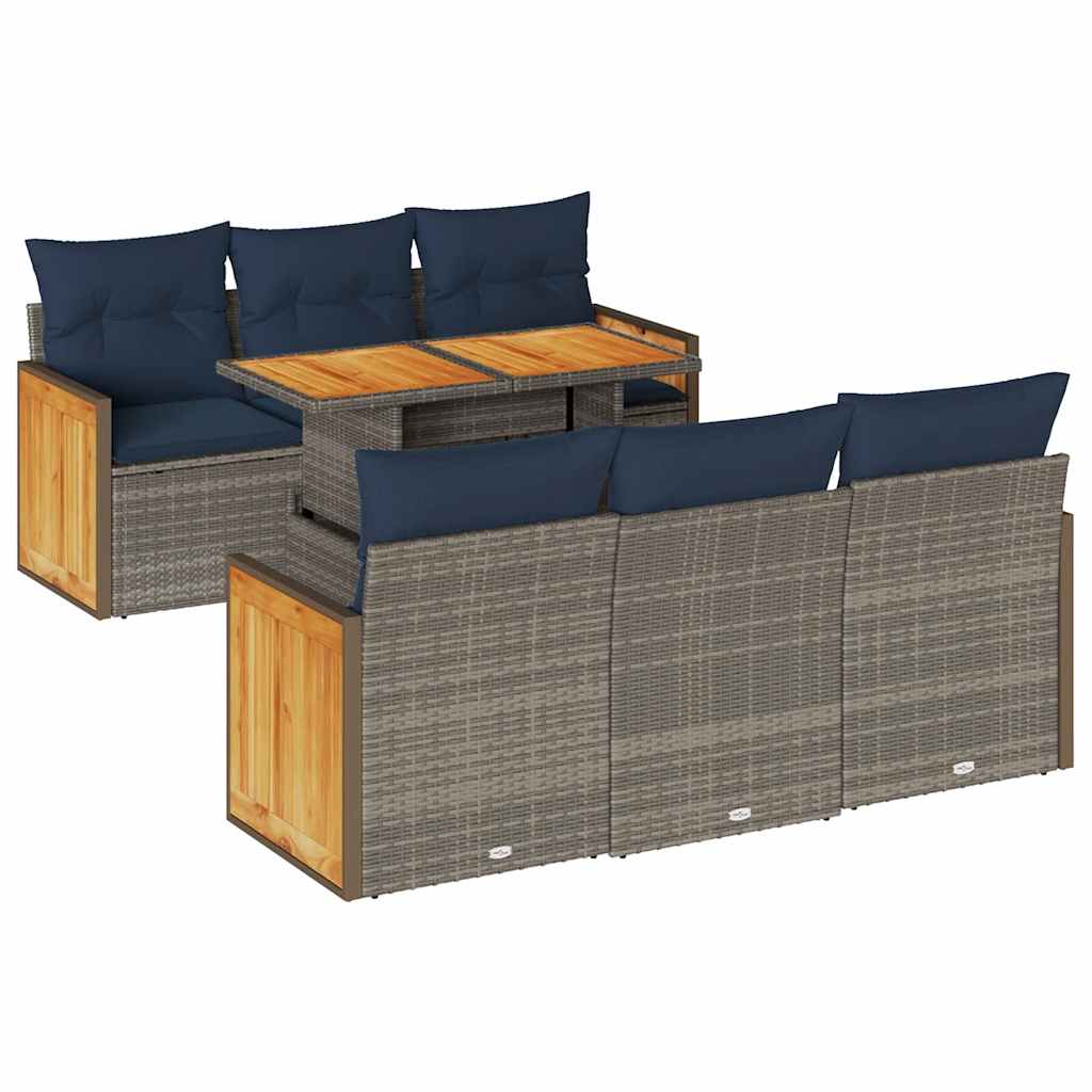 7-dijelni set vrtnih sofa poliratan i bagrem s jastucima sivi
