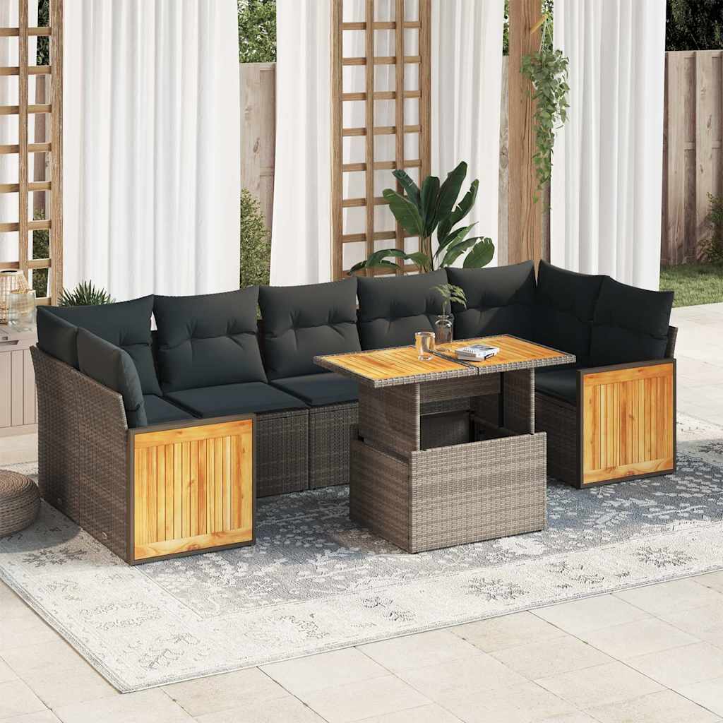 8-dijelni set vrtnih sofa od poliratana s jastucima sivi bagrem