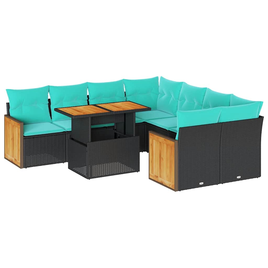 9-dijelni set vrtnih sofa s jastucima crni od poliratana bagrem